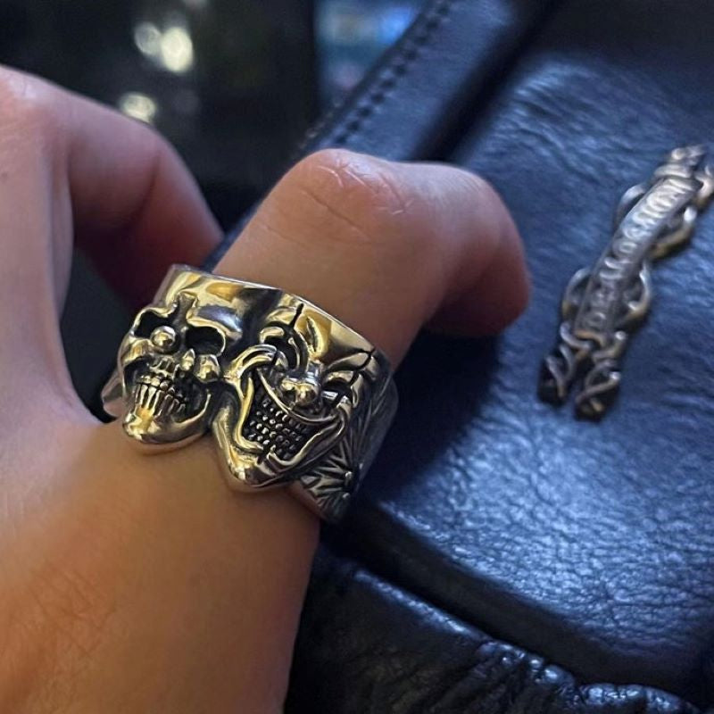 Crying and Smiling Clown Sterling Silver Ring