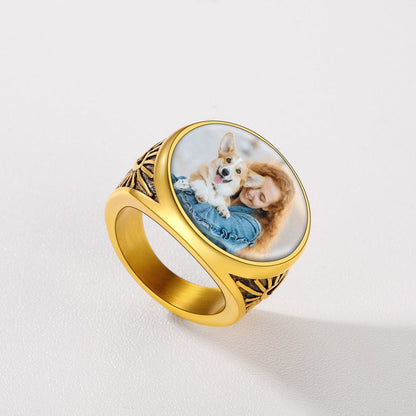 Personalized Custom Celtic Triquetra Signet Ring With Photo for
