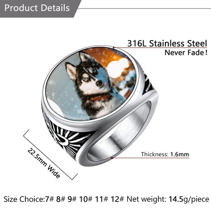 Personalized Custom Celtic Triquetra Signet Ring With Photo for