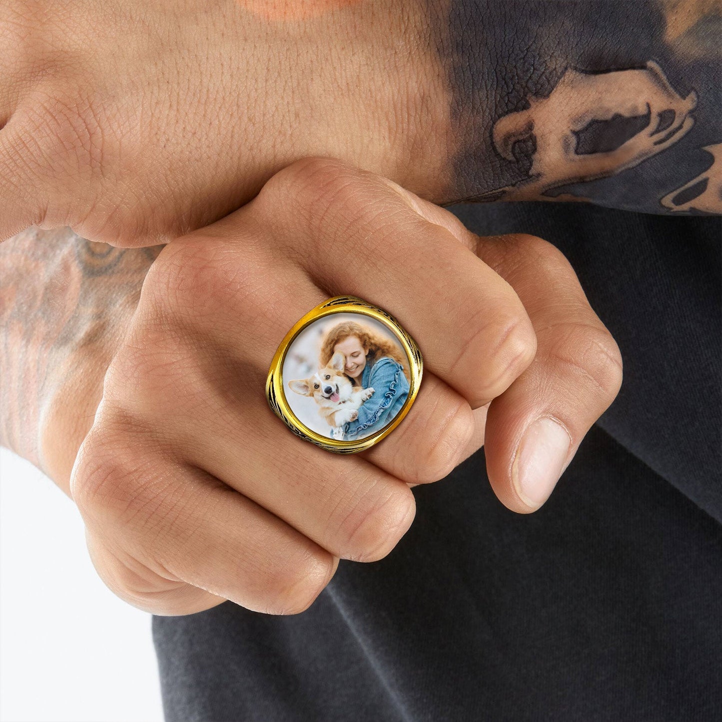 Personalized Custom Celtic Triquetra Signet Ring With Photo for