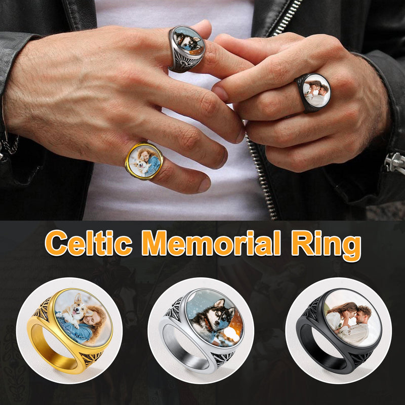 Personalized Custom Celtic Triquetra Signet Ring With Photo for