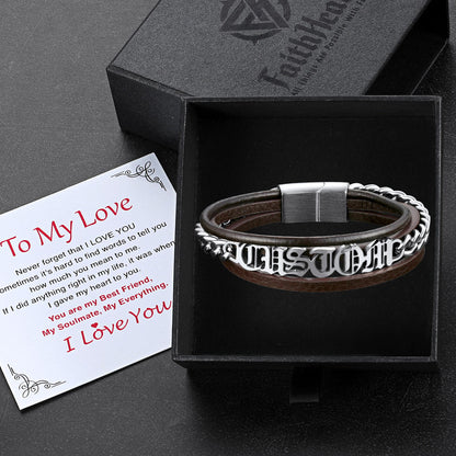 Customized Names Layer Braided Leather Bracelet for Father