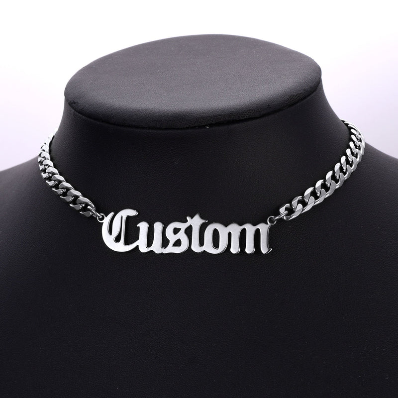 Custom Nameplate Choker Chain Necklace for 18 Inch