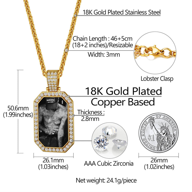 Memorial Personalized Picture Dog Tag Necklace With Cz for Mom Family