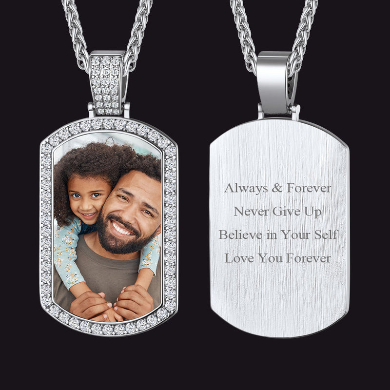 Customized Zirconia Picture Dog Tag Necklace Memorial Gift for