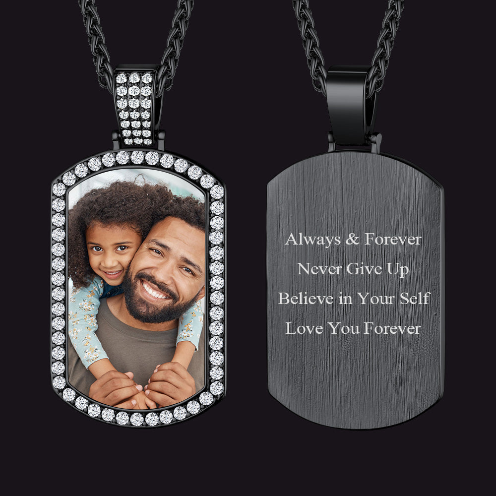 Customized Zirconia Picture Dog Tag Necklace Memorial Gift for