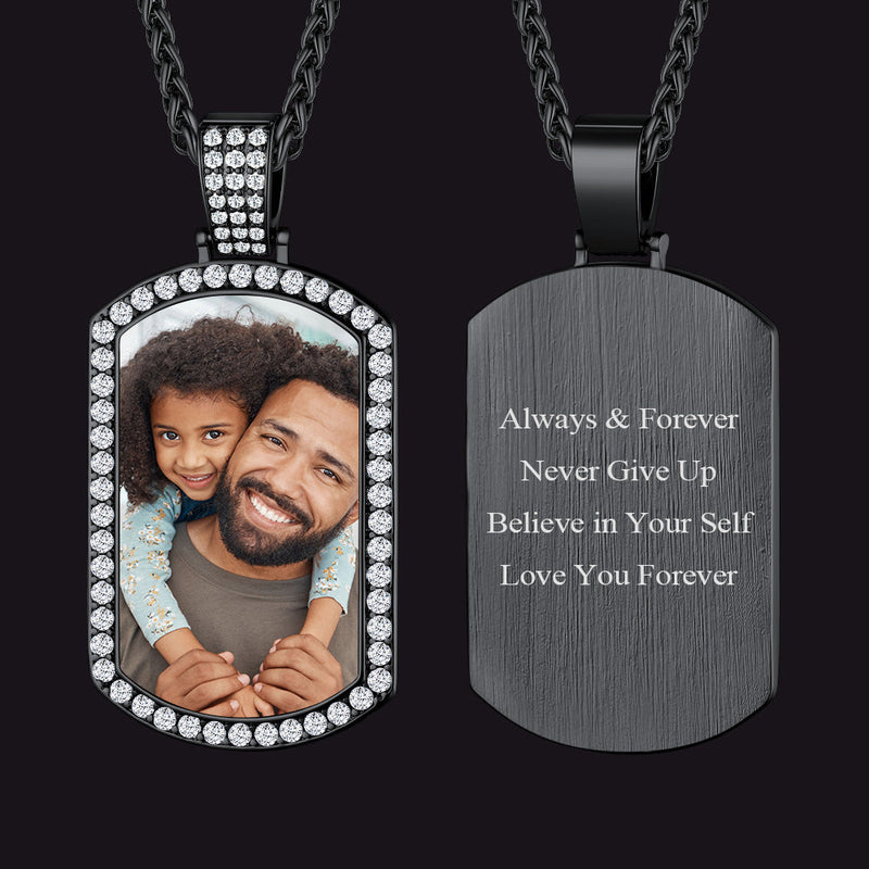Customized Zirconia Picture Dog Tag Necklace Memorial Gift for