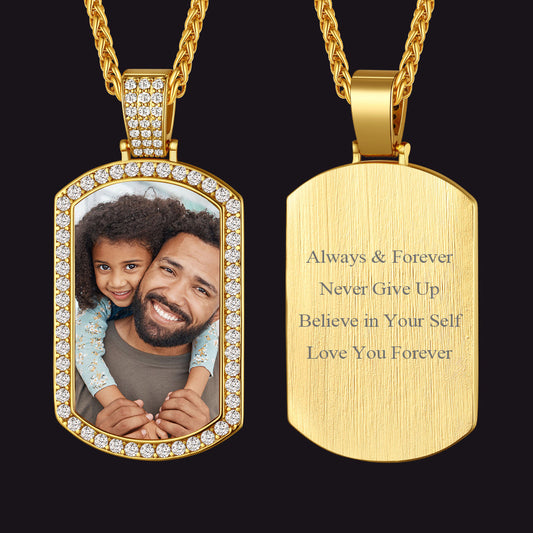 Customized Zirconia Picture Dog Tag Necklace Memorial Gift for