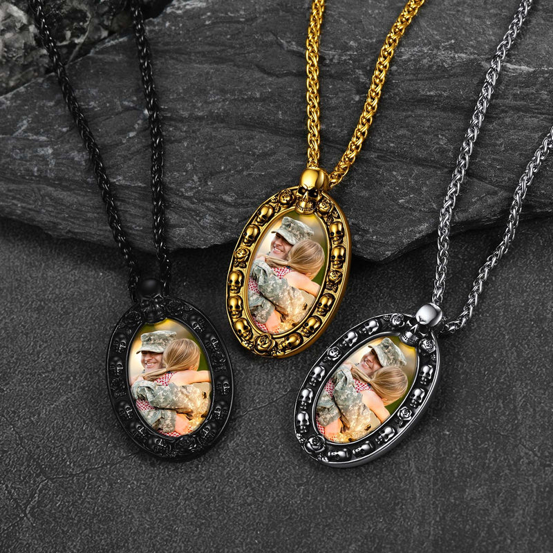 Personalized Photo Pendant Necklace With Skull for