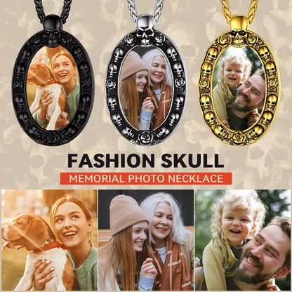 Personalized Photo Pendant Necklace With Skull for