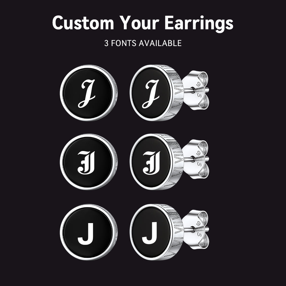 Engraved Black Onyx Stud Earrings With Viking Rune