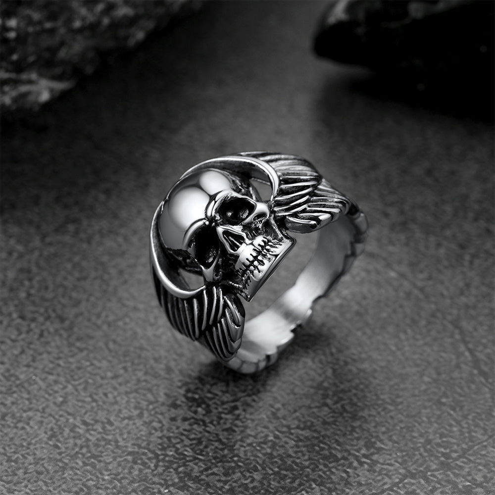 Biker Wings Skull Stainless Steel Ring for