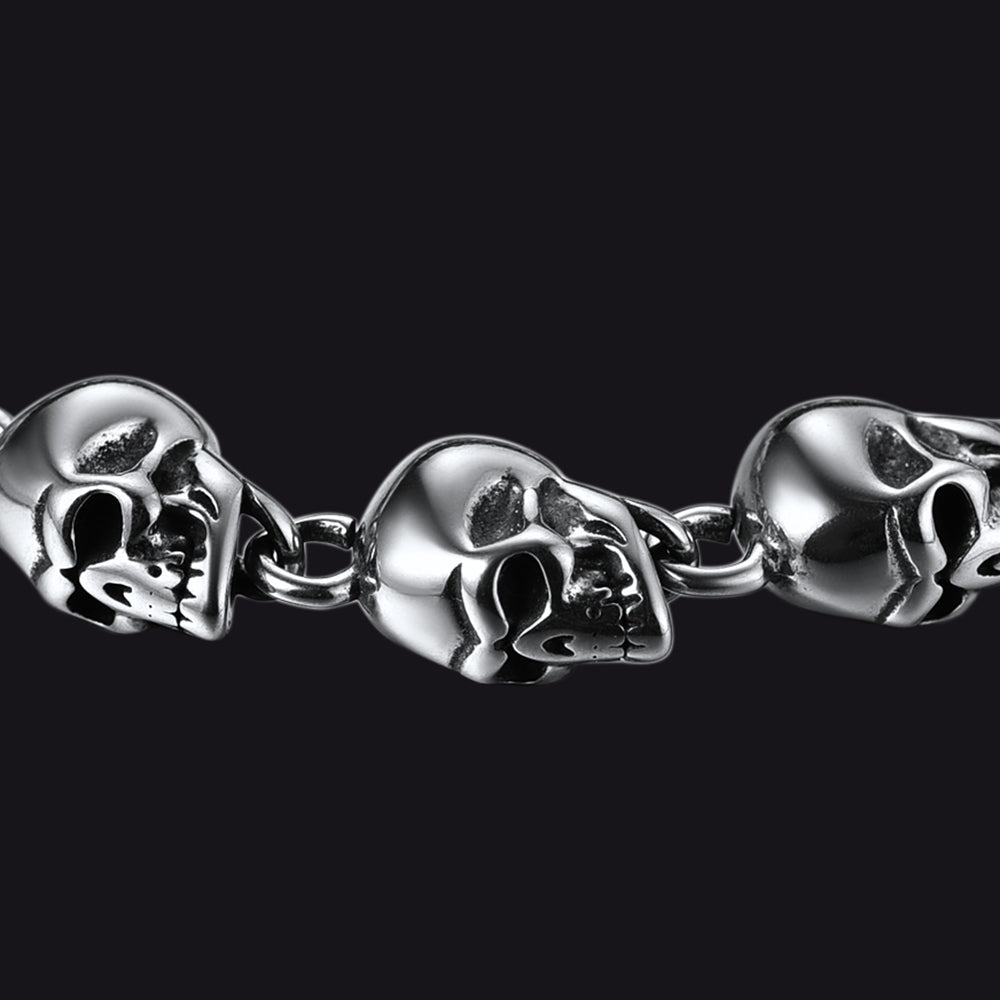 Gothic Linked Chain Skull Bracelet for