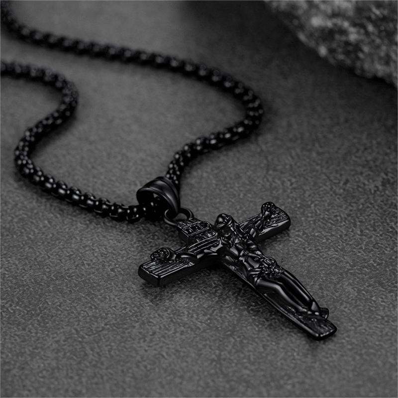 Flat Box Chain & Jesus Cross Layered Necklaces Set for
