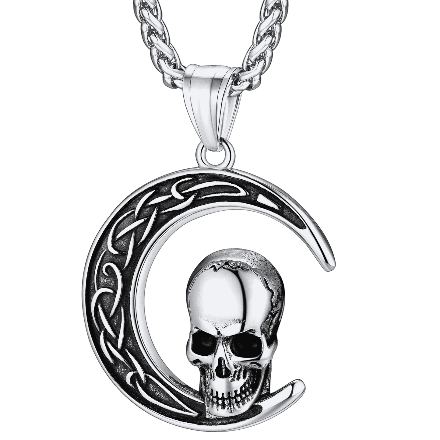 Flash Celtic Crescent Moon Skull Necklace for