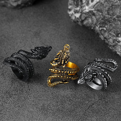 Punk Coiled Dragon Stainless Steel Ring for