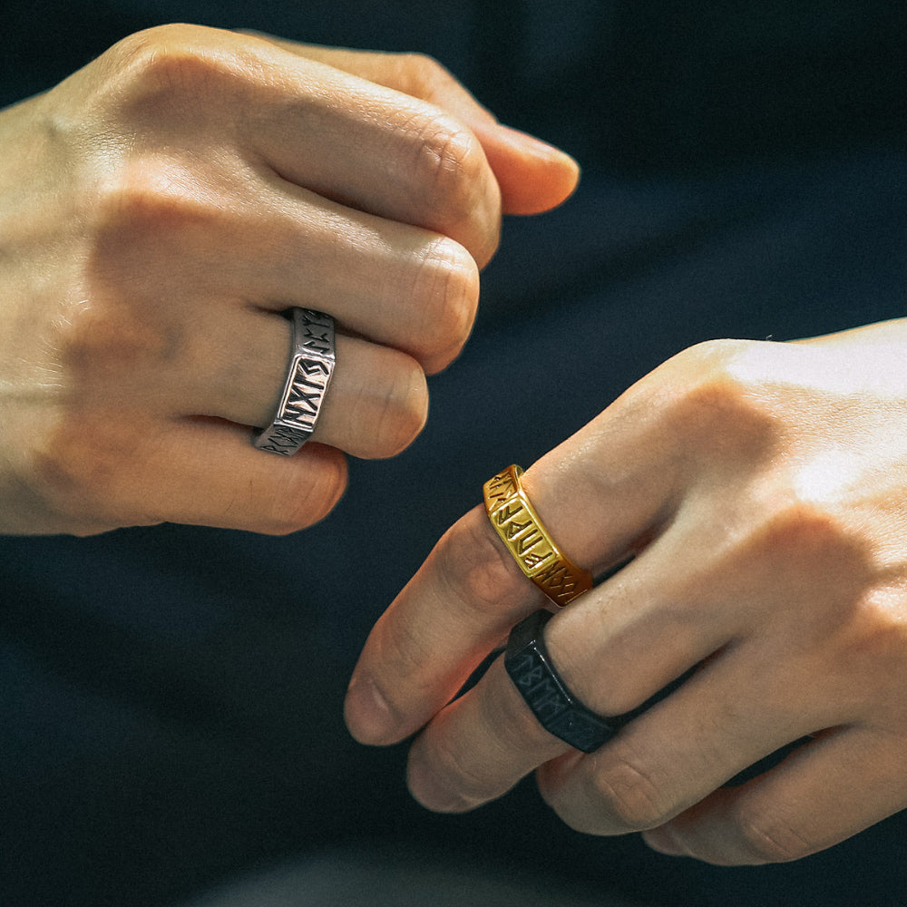 Norse Viking Hexagon Runes Band Ring for