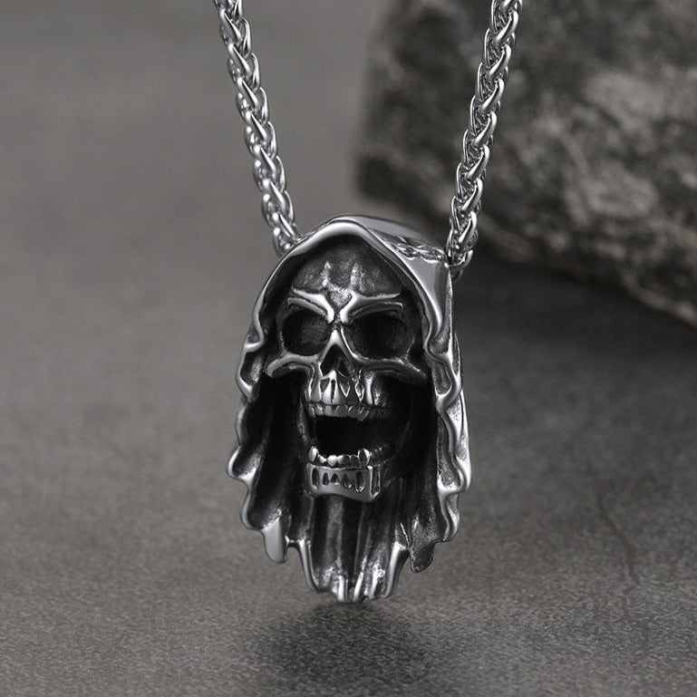 Grim Reaper Skull Pendant Necklace for