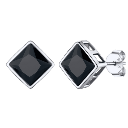 Flash Sterling Silver Square Black Onyx Stud Earrings for