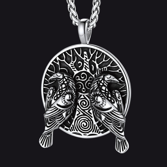 Viking Huginn and Muninn Ravens Coin Necklace for