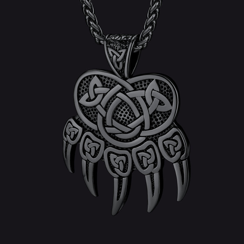 Viking Bear Paw Necklace With Celtic Knot for
