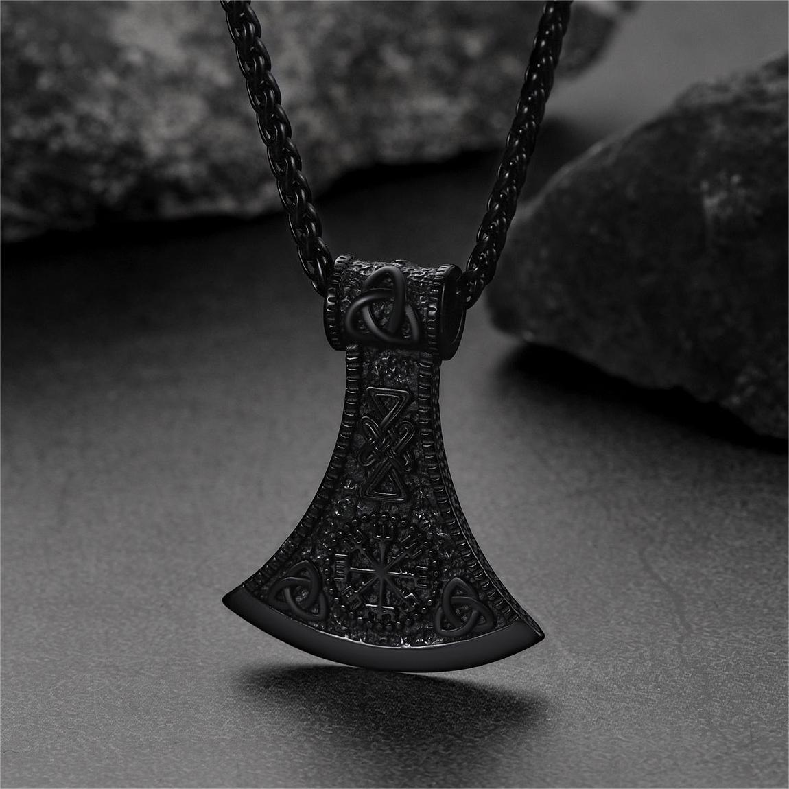 Battle Axe Viking Pendant Necklace With Compass for