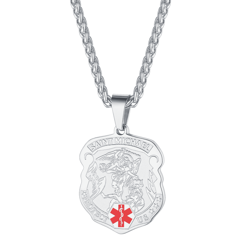Engraved St. Michael Medical Alert Id Necklace for