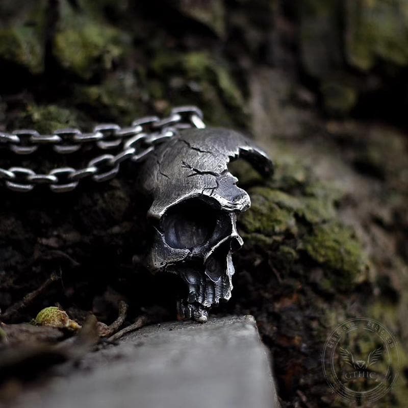 Damaged Half Face Sterling Silver Brass Skull Pendant