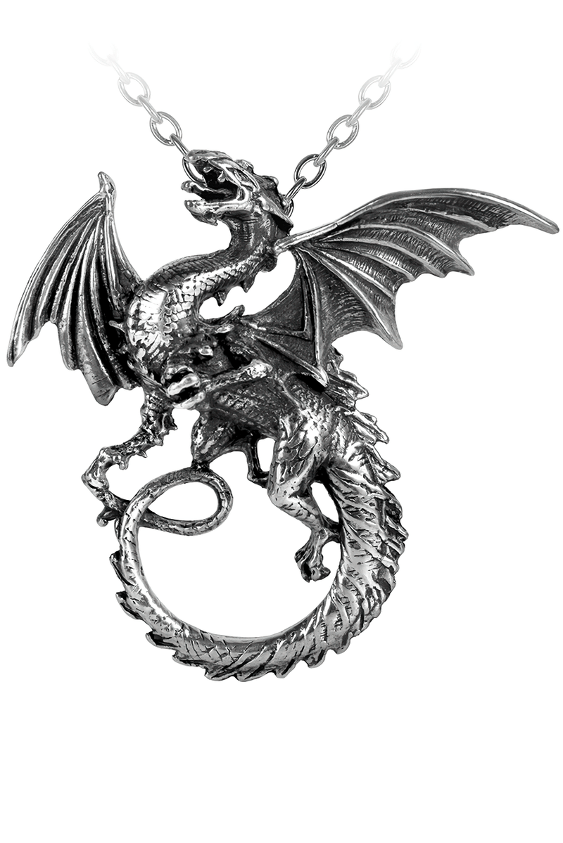 Dark Gothic Dragon Pendant With Serpentine Wings