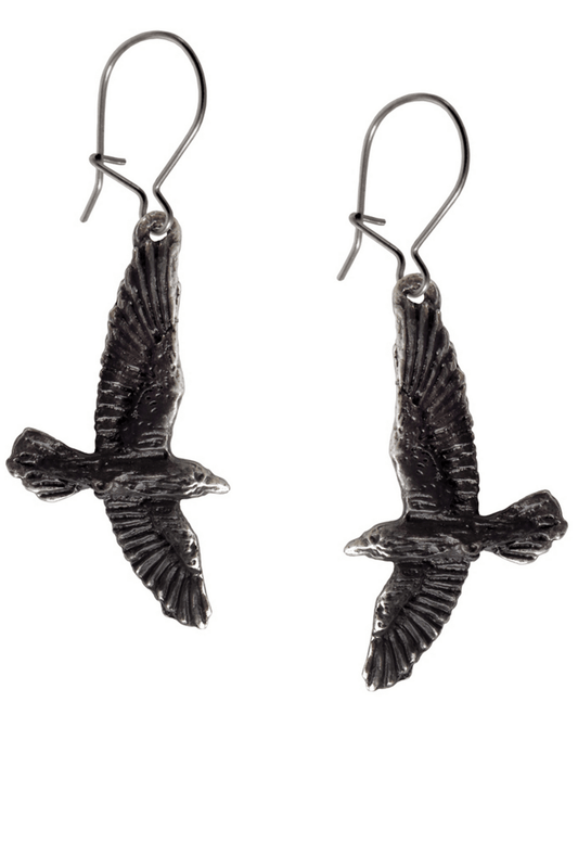 Dark Raven Earrings With Winged Design for Gothic Style