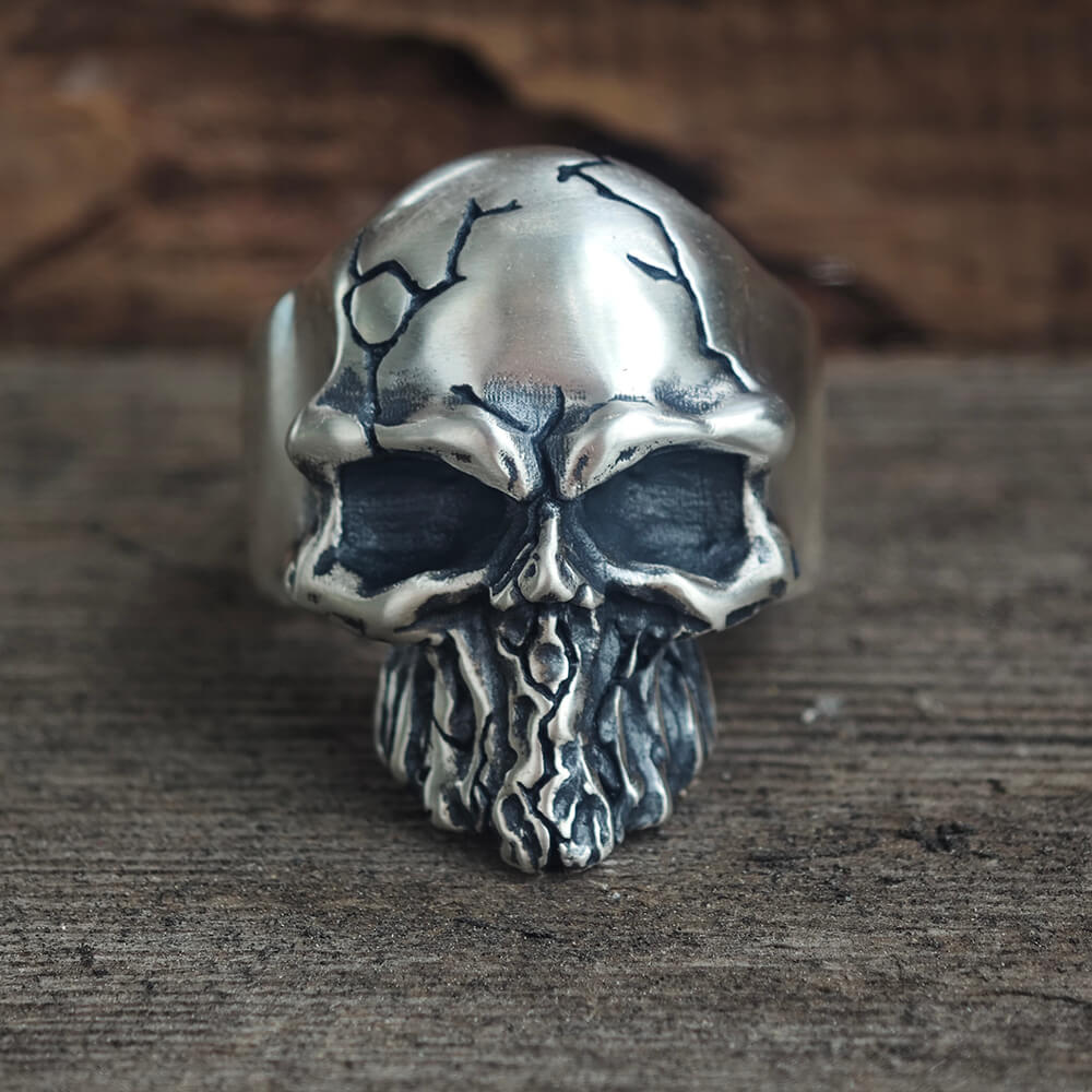 Dark Crack Sterling Silver Skull Ring