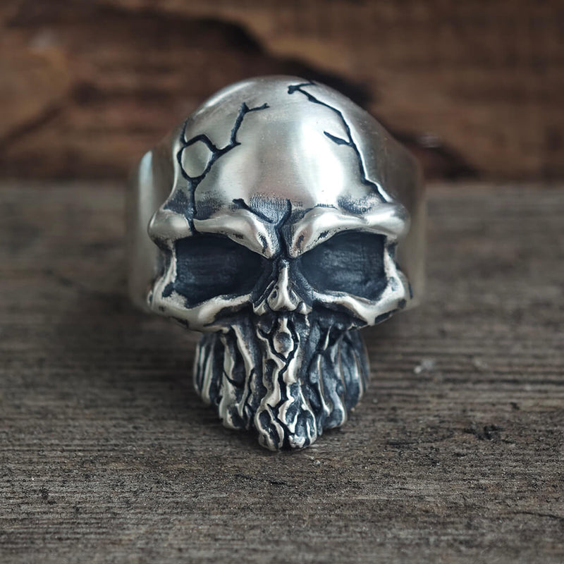 Dark Crack Sterling Silver Skull Ring
