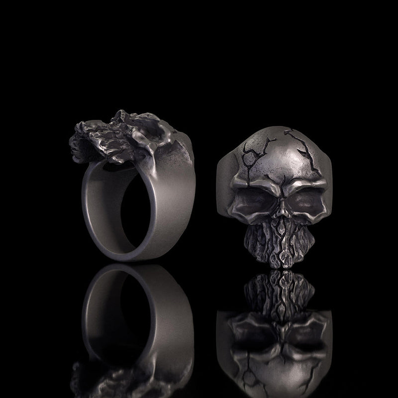 Dark Crack Sterling Silver Skull Ring