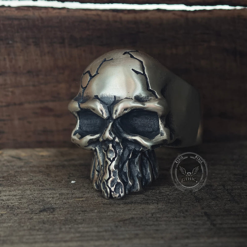 Dark Crack Sterling Silver Skull Ring