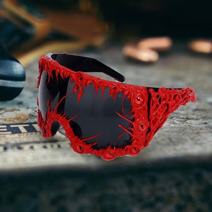 Dark Gothic Black Python Drip Glue Square Pc Sunglasses
