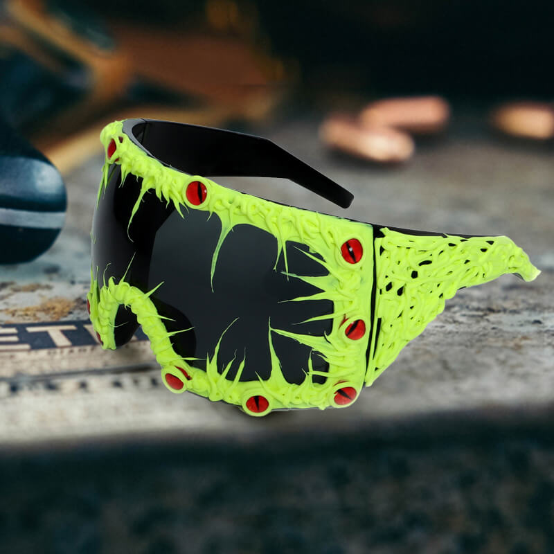 Dark Gothic Black Python Drip Glue Square Pc Sunglasses