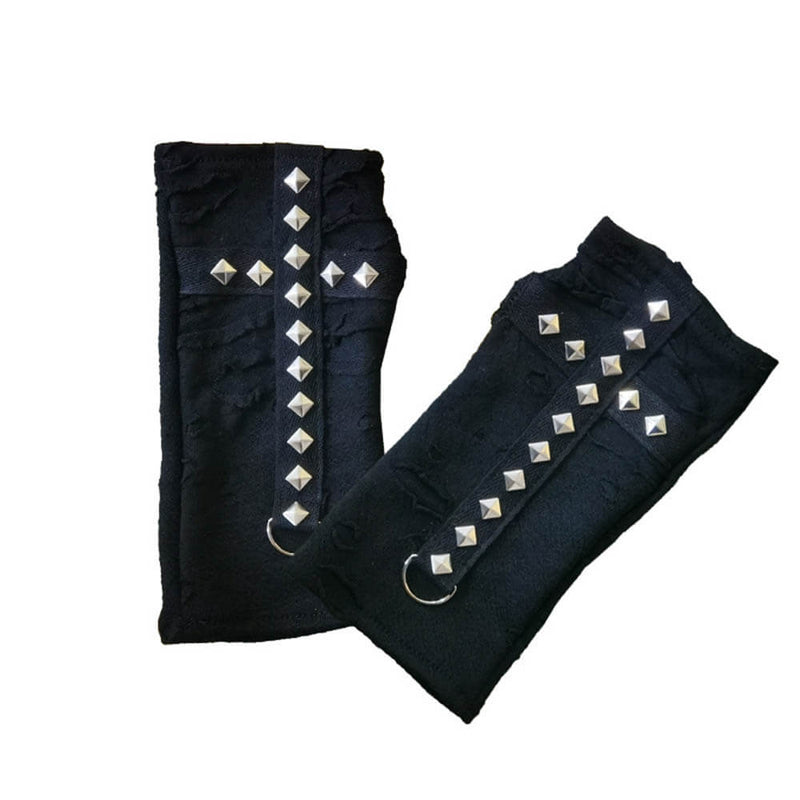 Dark Gothic Cross-studded Half-finger Sleeve Gloves