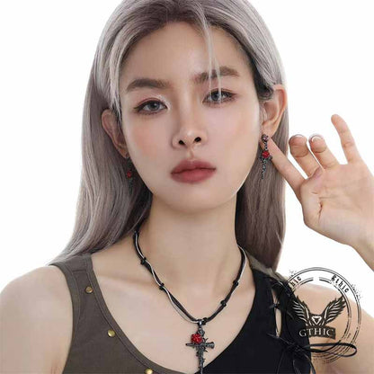 Dark Gothic Thorn Rose Cross Zinc Alloy Earrings