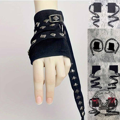Dark Punk Studded Strap Half-finger Sleeve Gloves