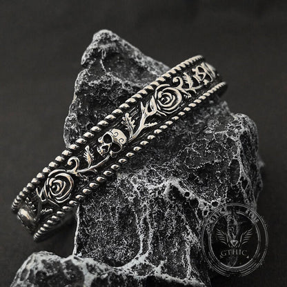 Dark Skull Rose Gothic Stainless Steel Open Bracelet