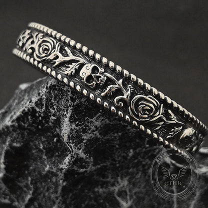 Dark Skull Rose Gothic Stainless Steel Open Bracelet