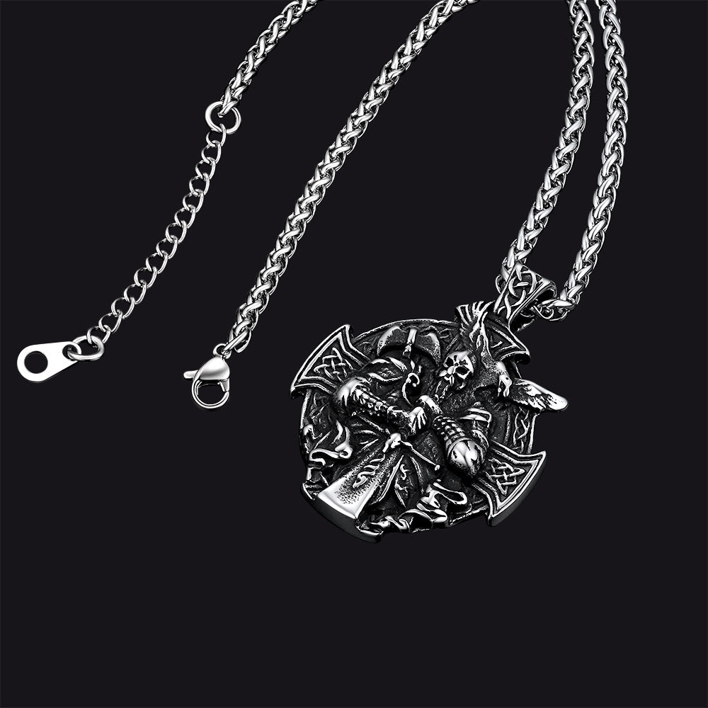 Norse Viking Odin Cross Pendant Necklace for