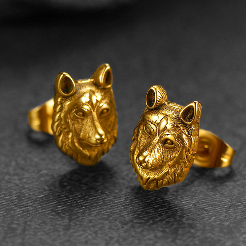 Norse Viking Wolf Stud Earrings for