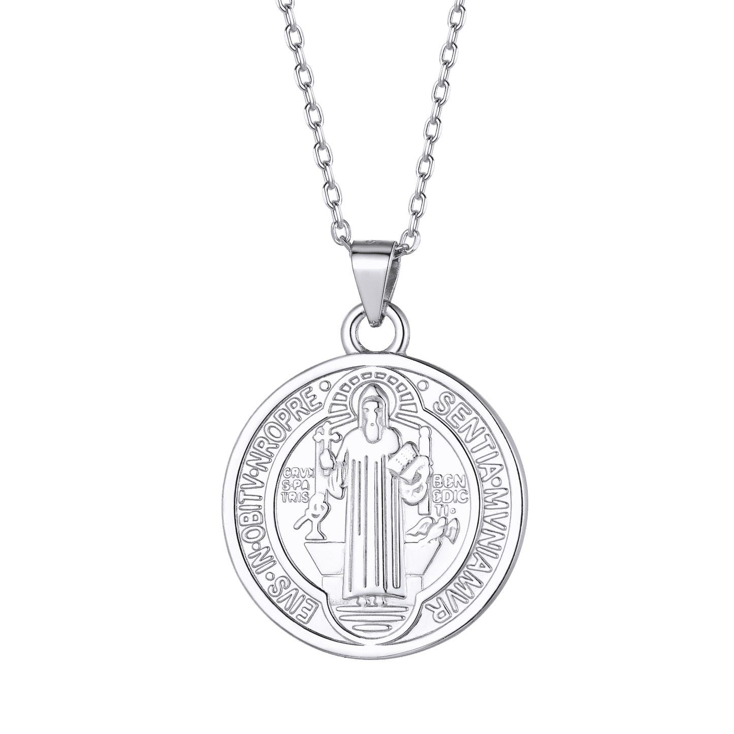 Sterling Silver Saint Benedict Necklace Medal