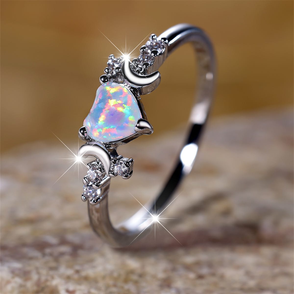 Moon Goddess Embrace Opal Heart Ring