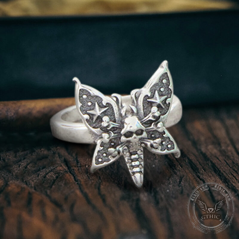 Death Moth Sterling Silver Open Skull Ring