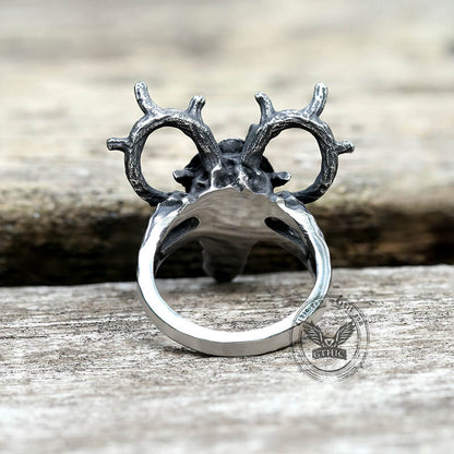 Deer and Rose Stainless Steel Skull Ring