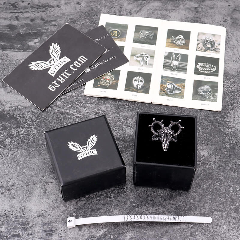 Deer and Rose Stainless Steel Skull Ring