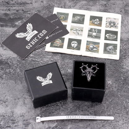Deer and Rose Stainless Steel Skull Ring