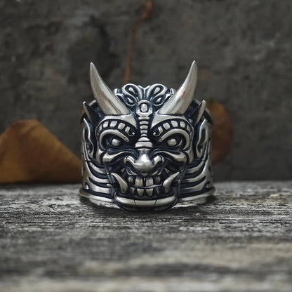 Demon Cyber Oni Mask Sterling Silver Ring